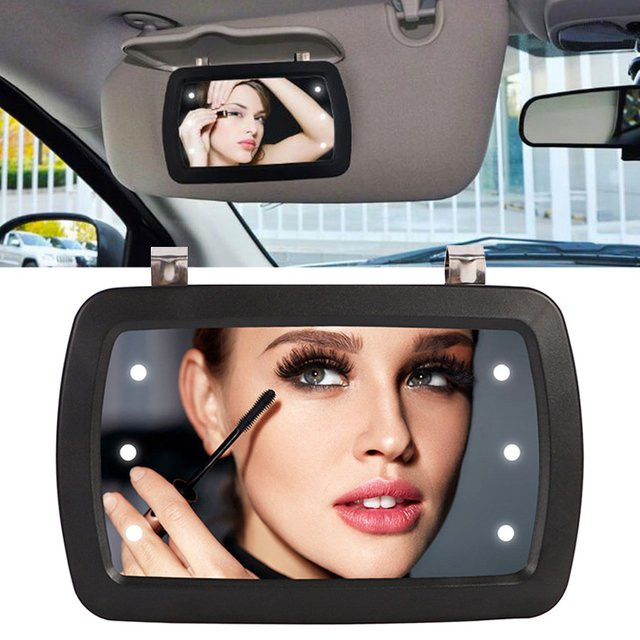 Universeller Auto Make-up Spiegel mit Sonnenschutz als Sonnenblende für den Rückspiegel in Schwarz - Bild 1