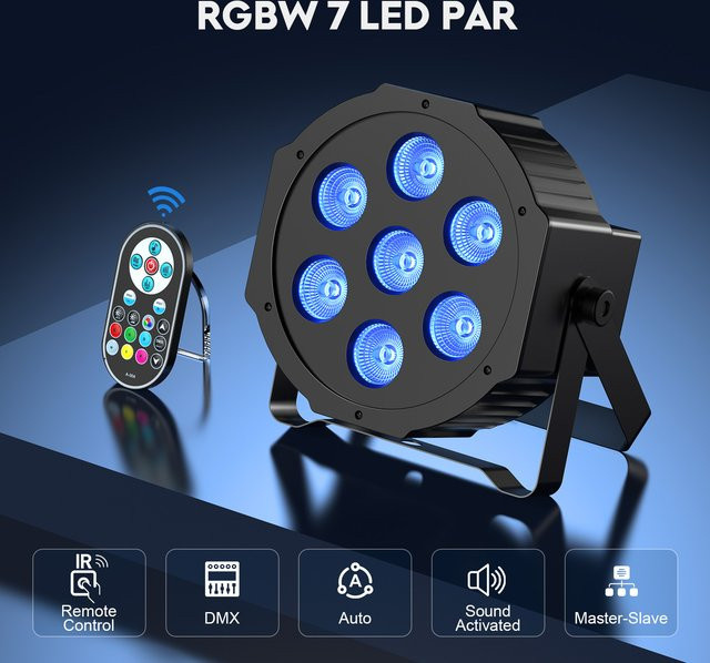 U'King 4er-Set RGBW LED Par-Scheinwerfer mit DMX512 und Fernbedienung, Schwarz, Bühnenbeleuchtung für DJ-Shows, Konzerte und Hochzeiten - Bild 1