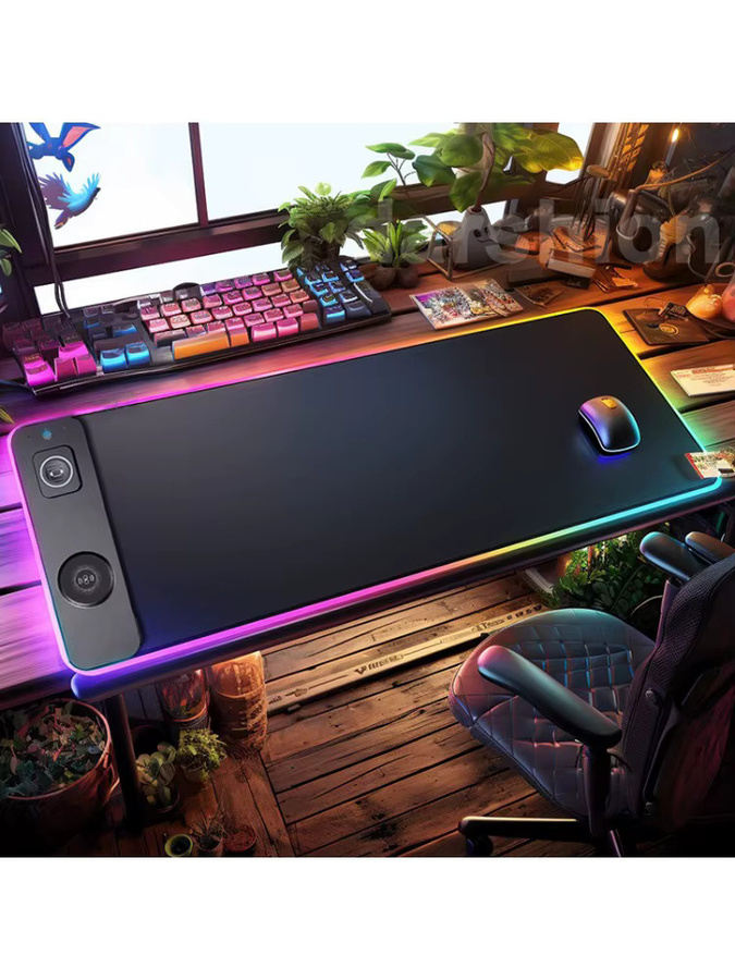 3-in-1 Gaming-Mauspad mit RGB-Beleuchtung und magnetischer kabelloser Ladefunktion für Smartphone, Uhr und Kopfhörer, Schwarz, B/T: 80 x 30 cm - Bild 5