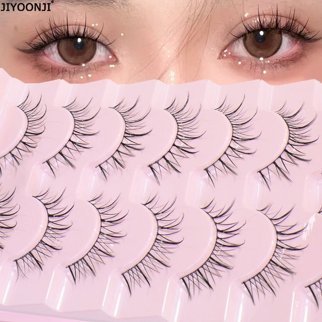 JIYOONJI Falsche Wimpern, V-förmiger Kreuzstil, 12 mm, 7 Paar, Unisex - Bild 1
