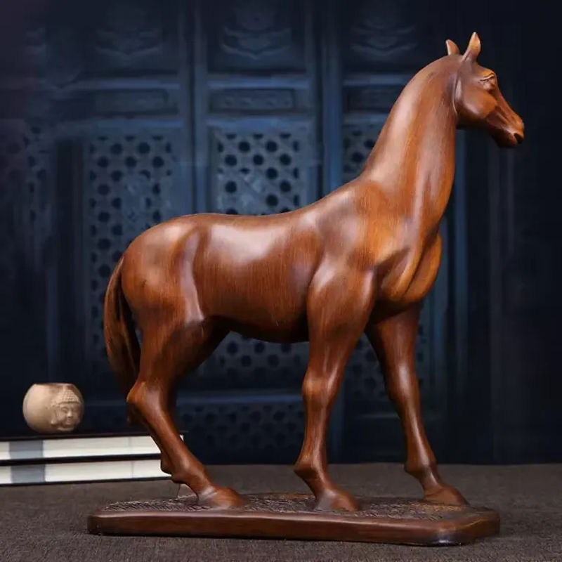 WSHYUFEI Chinesische Pferd Skulptur aus Kunstharz und Holz in Grau und Braun als orientalische Dekoration für Wohnzimmer und Schrank - Bild 2
