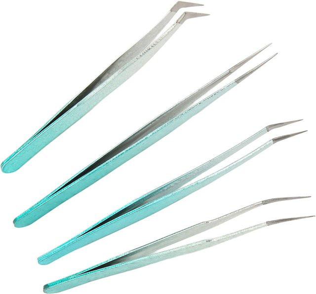 Koogeelife Wimpernverlängerungs-Pinzette, Gerade und Gebogen, 4 Stück, Unisex - Bild 1