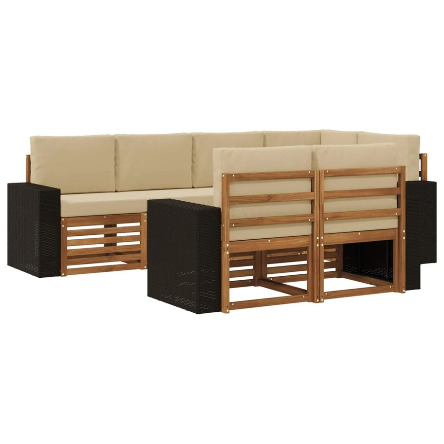 vidaXL Ecksofa Set aus Akazienholz in Natur-Beige mit Kissen und modernem Design - Bild 2