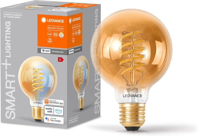 LEDVANCE Smart+ WiFi Filament Globe LED-Lampe Tunable White, Gold/Brass, 600 lm, dimmbar - Bild 1
