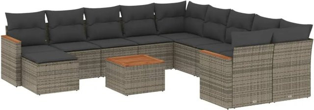 vidaXL 12-teilige Garten-Sofagarnitur aus Poly-Rattan und Akazienholz in Grau mit Kissen - Bild 1