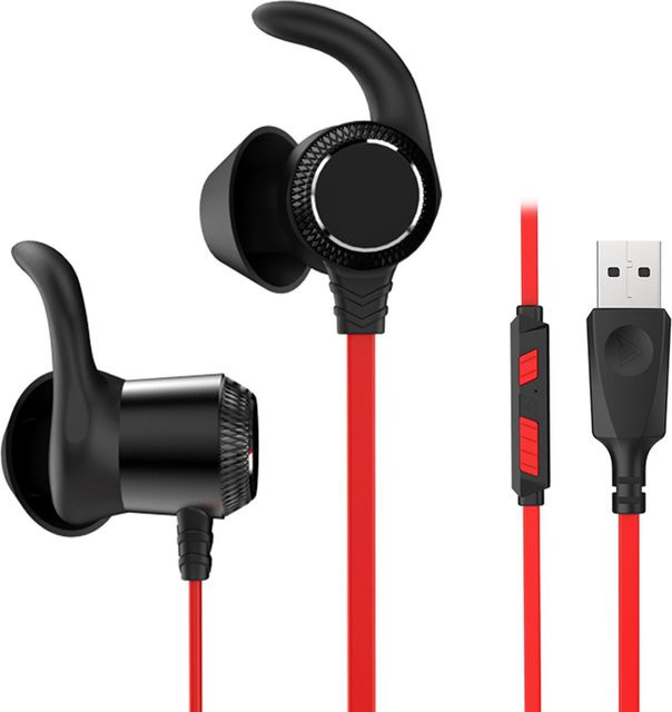 TAIOU TG10 Gaming-Kopfhörer In-Ear mit Geräuschunterdrückungsmikrofon für PC und Laptop, USB und 3,5 mm Klinke, Schwarz/Rot - Bild 1