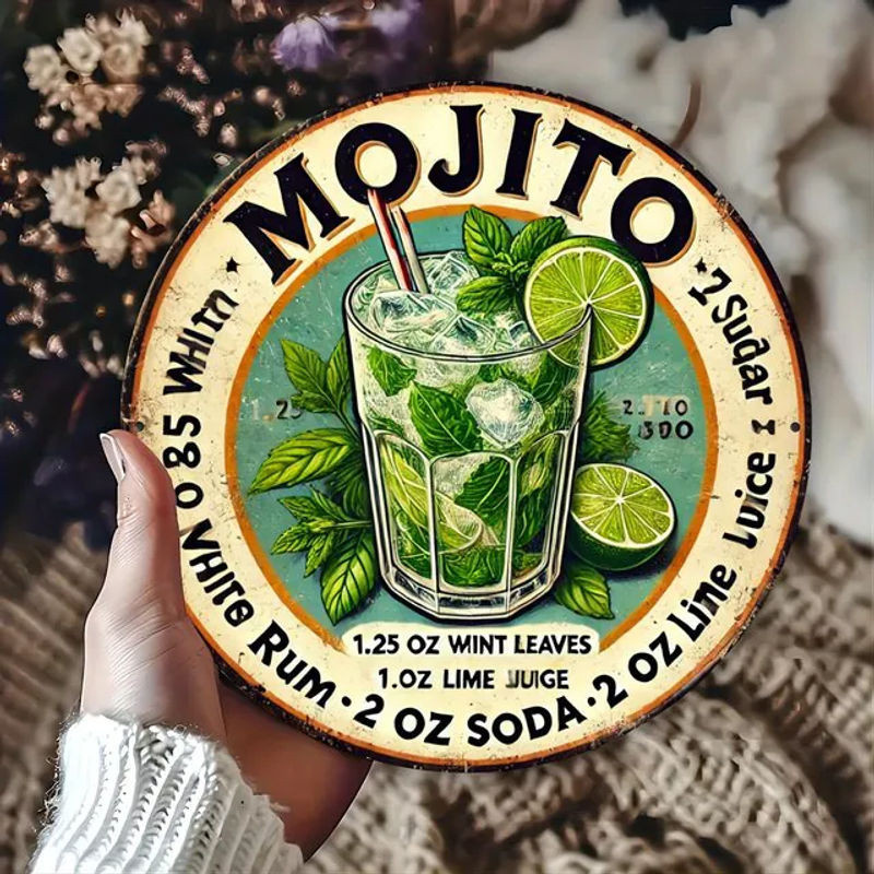 Vintage Havana Mojito Rezept Metallschild Potdemiel quadratische Wanddekoration aus Aluminium, mehrfarbig, B/H: 20 x 20 cm - Bild 1