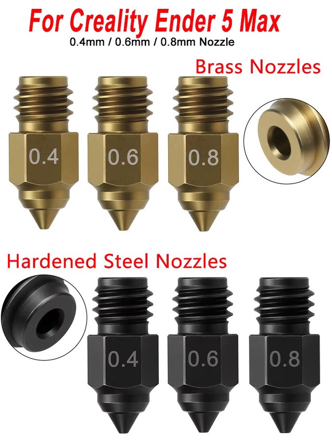 Creality Düsen aus Messing und gehärtetem Stahl für Ender 5 Max 3D-Drucker, Durchmesser 0,4mm, 0,6mm, 0,8mm - Bild 5