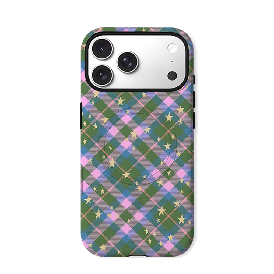 CaseChic MagSafe Schutzhülle mit mattem Bumper und Pastell-Karo-Sternen-Design für iPhone 17 16 15 14 13 Pro Max, Mehrfarbig - Bild 5