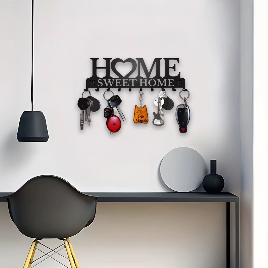 Schlüsselhalter Wandhalterung von Sweet Home Design in Schwarz mit 10 Haken aus Metall - Bild 4