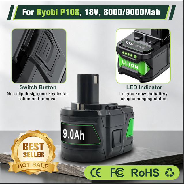 Ryobi 18V 9000mAh Lithium-Ionen Akku für P108 P104 P105 P107 RB18L50 RB18L40 Werkzeuge - Bild 1