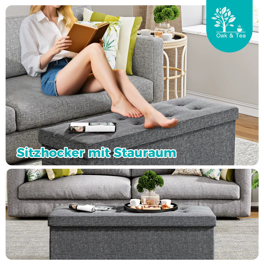 Oak & Tea Klappbare Sitzbank mit Stauraum in Grau, B/T/H: 110 x 38 x 38 cm - Bild 5