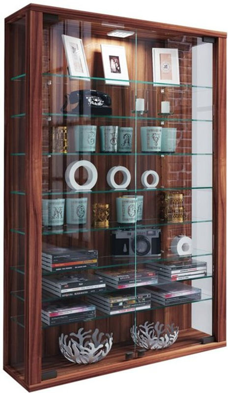 VCM Wandvitrine Vitrosa Mini in Nussbaum mit ESG-Sicherheitsglas und 2 Glastüren, B/T/H: 59 x 18 x 90 cm - Bild 4