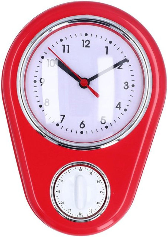 TOMTOP JMS Küchentimer-Wanduhr in Rot, Multifunktionale Analoge Quarzuhr mit geräuschlosem Betrieb, Breite: 22,5 cm, Höhe: 22,5 cm, Tiefe: 5 cm - Bild 1