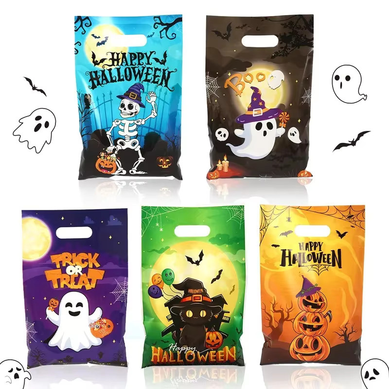 Halloween Süßigkeitentüten mit Griff in Geister- und Kürbis-Design, Mehrfarbig, aus Kunststoff - Bild 3