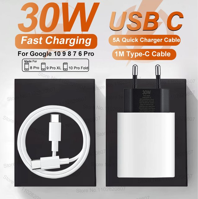30W PD Schnellladegerät mit USB-C Kabel für Google Pixel 9 8 7 Pro XL Fold in Weiß - Bild 1