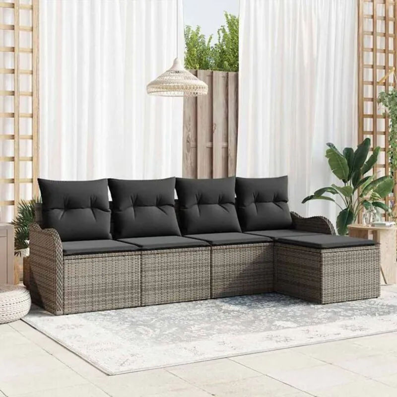 5-teiliges modernes Garten-Sofa-Set aus Poly-Rattan mit Kissen in Grau von vidaxl - Bild 1