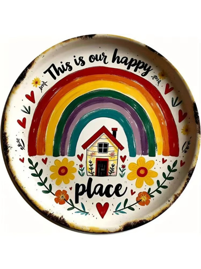 CIFBUY Retro-Metallschild This Is Our Happy Place, runde Wandkunst mit floralem Design und Typografie, Mehrfarbig, Durchmesser: 20 cm - Bild 7