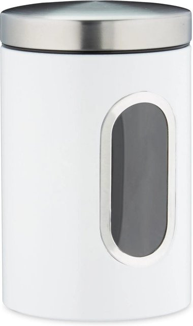 Relaxdays Vorratsdose aus Metall und Kunststoff in Weiß mit Sichtfenster, B: 17 cm, T: 11 cm - Bild 1