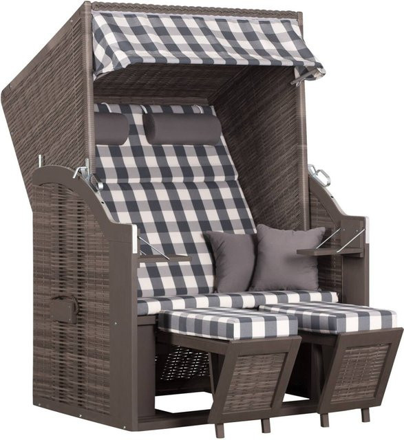 deVries Strandkorb Standard aus Pinie mit grauem Polyester-Geflecht, Halblieger, B/H/T: 120 x 160 x 80 cm - Bild 1