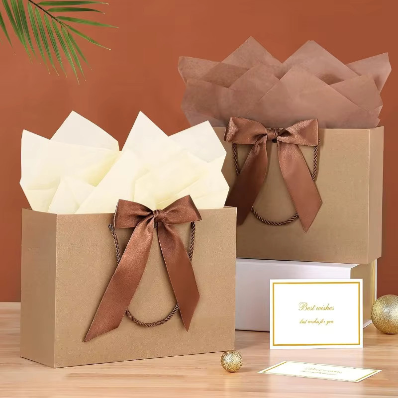 20 Stück Geschenktüten aus Kraftpapier in Braun mit Griff und Schleifenband für Geburtstag oder Hochzeit - Bild 3