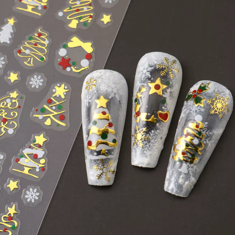 Goldene Weihnachts-Nagelaufkleber, holografisches Laser-Design, Unisex - Bild 3