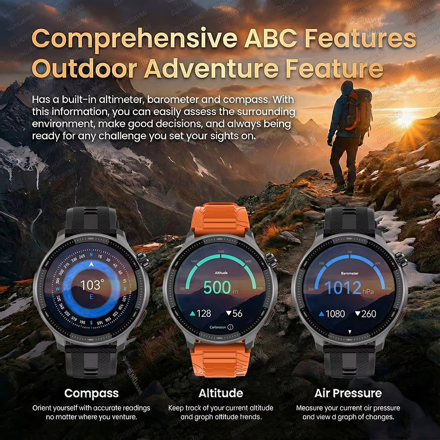GUHUAVMI Smartwatch mit 4G-Speicher, GPS Offline-Karten und Kompass, wasserdichte Sportuhr in Grün - Bild 5