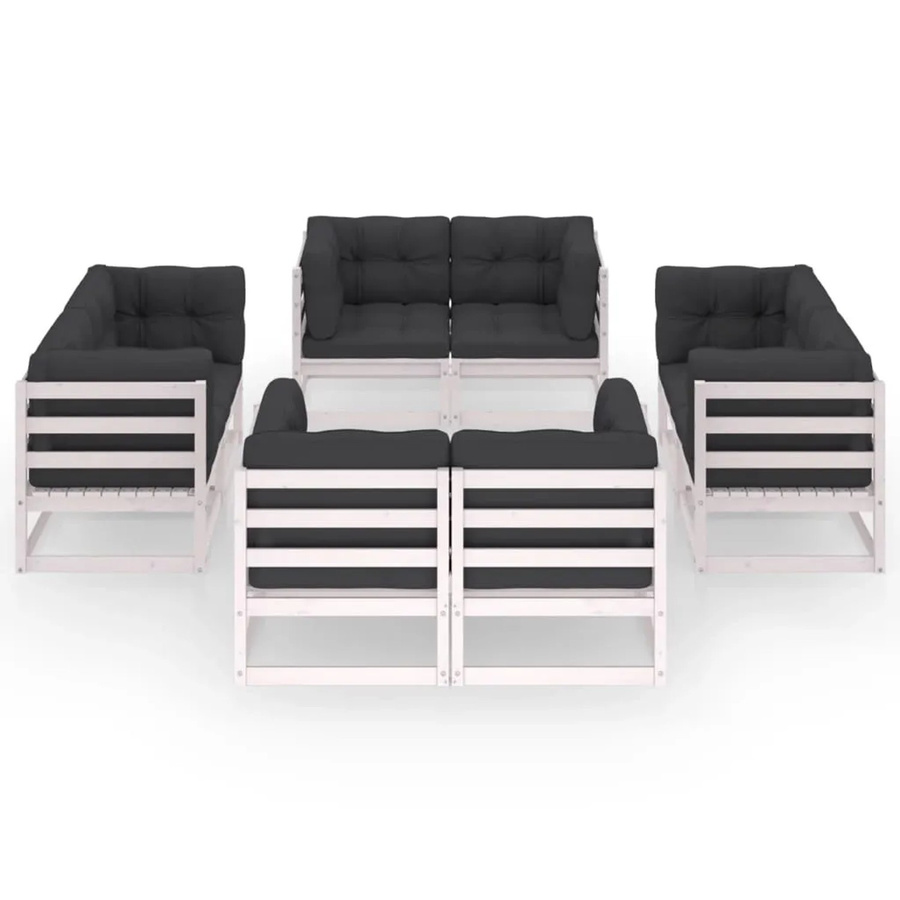 vidaXL 8-tlg Garten-Lounge-Set Modell 4 aus massivem Kiefernholz mit Kissen in Weiß und Anthrazit - Bild 2