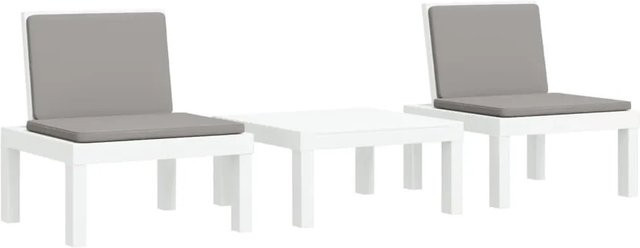 vidaXL 3-tlg Garten-Lounge-Set mit Kissen in Weiß und Grau aus Kunststoff für Garten und Terrasse - Bild 1