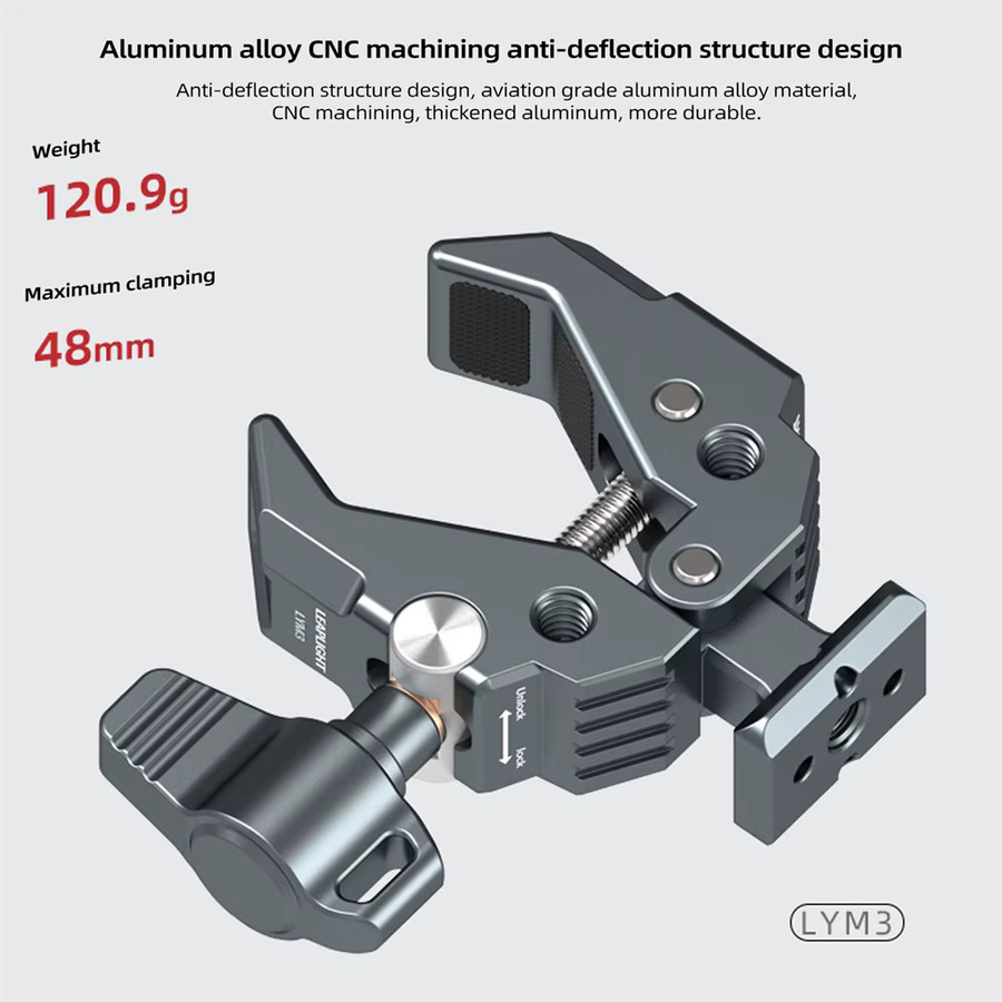 VRIG Multifunktionale Metall-Krabbenklemme mit NATO-Basis zur Fixierung von DSLR-Kameras, Monitoren, Mikrofonen und LED-Leuchten - Bild 2