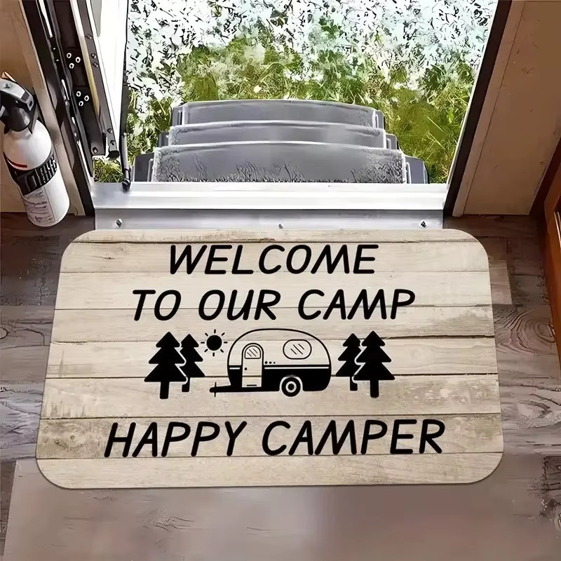 VIKAMA Joyful Camper Fußmatte, rutschfeste und wetterfeste Outdoor-Willkommensmatte für Wohnmobile und Camper, rechteckig aus Polypropylen - Bild 1