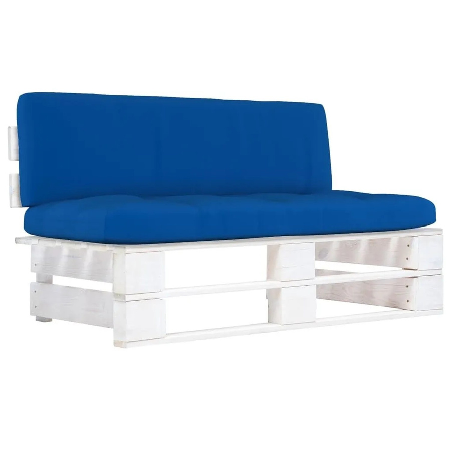 vidaXL Outdoor-Mittelsofa aus imprägniertem Kiefernholz mit Polstern in Weiß und Blau - Bild 2
