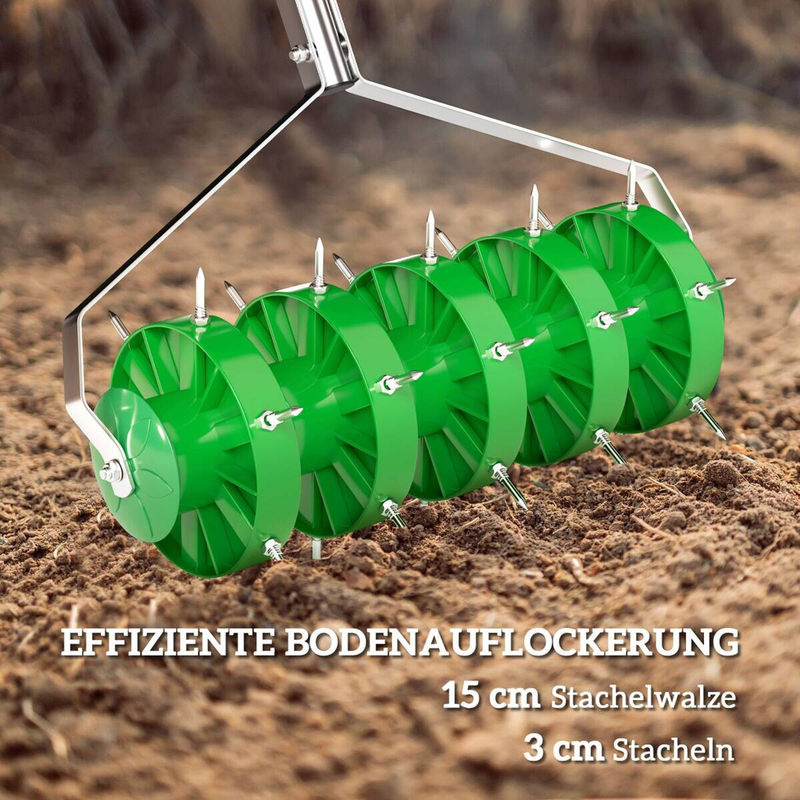 Outsunny Rasenlüfter Aerifizierer Grün mit 30 Eisenspikes für die manuelle Rasenpflege, Breite: 45 cm - Bild 3