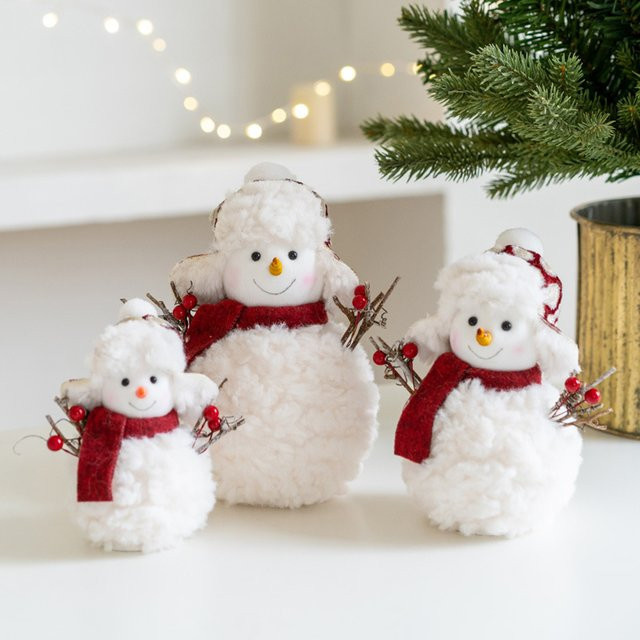 Weihnachts-Schneemann-Puppe, Plüsch gestrickt, Weiß - Bild 1