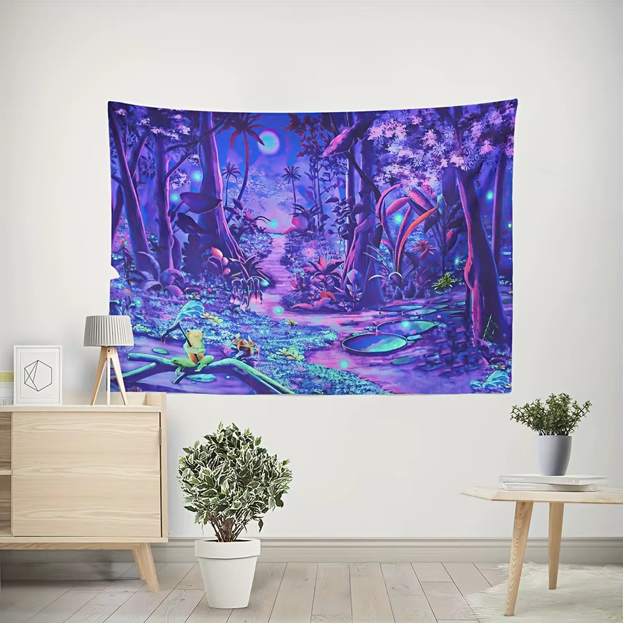 VIKAMA Fantasy Forest Wandteppich mit Mondlicht, Sternenhimmel und Frosch in Lila-Blau, B/H: 60 x 40 cm - Bild 3