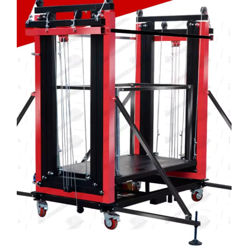 Mobile elektrische Hebebühne in Rot mit einer Hubhöhe von 2 m bis 7 m, faltbare automatische Gerüst-Hebebühne für Bauarbeiten und Heimwerker - Bild 3