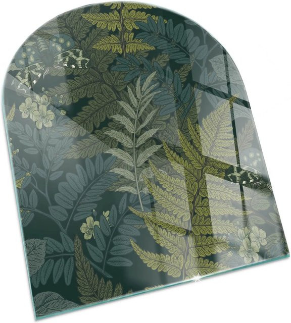 Tulup Glasplatte für Kamin mit Pflanzenmotiven als Funkenschutzplatte in Grün, Halbkreis, B: 80 cm, H: 70 cm - Bild 1