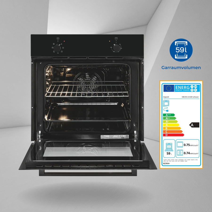 Exquisit Einbaubackofen EBE255-U-020 in Schwarz mit 59 l Volumen - Bild 6