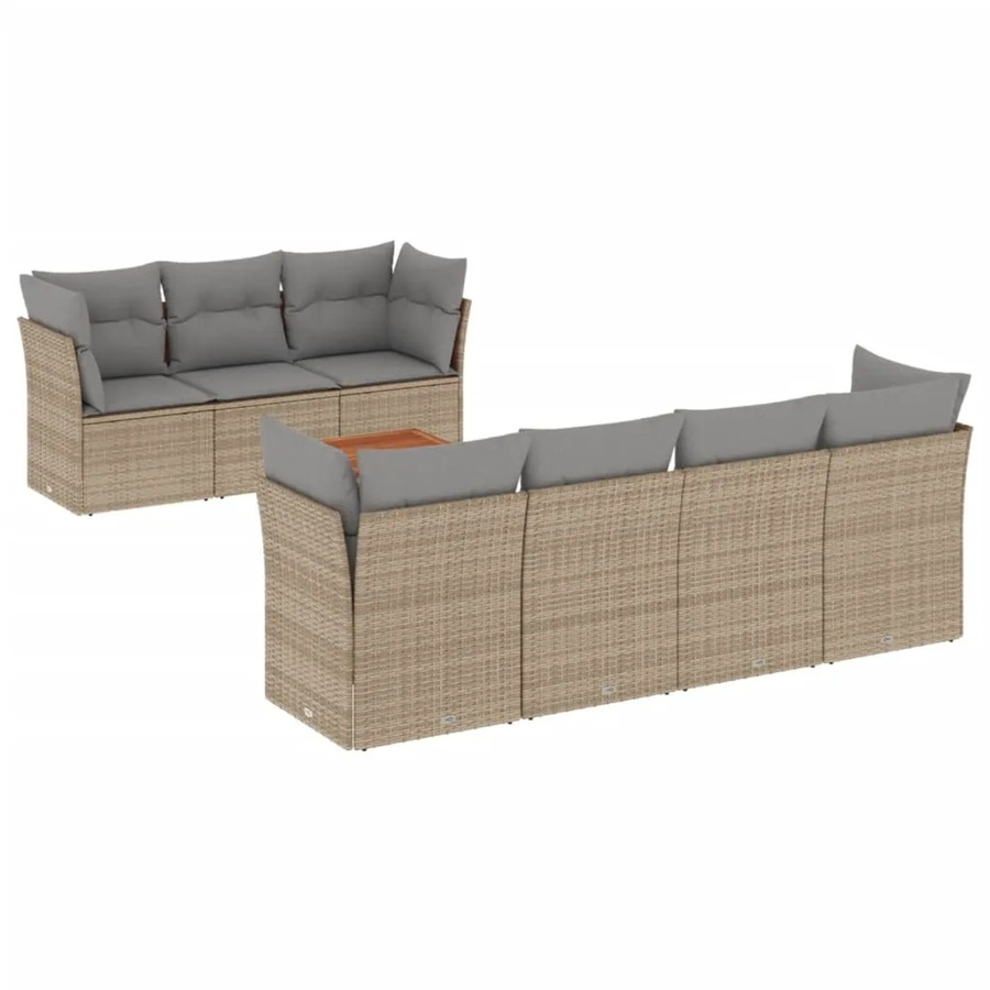vidaXL 8-teilige Garten-Sofagarnitur aus Poly-Rattan und Akazienholz in Beige und Grau mit Kissen - Bild 2