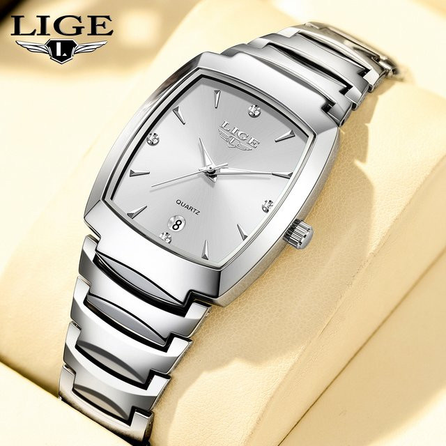 LIGE Armbanduhr Edelstahl, Quarz, Eckig, Silber, Damen - Bild 1