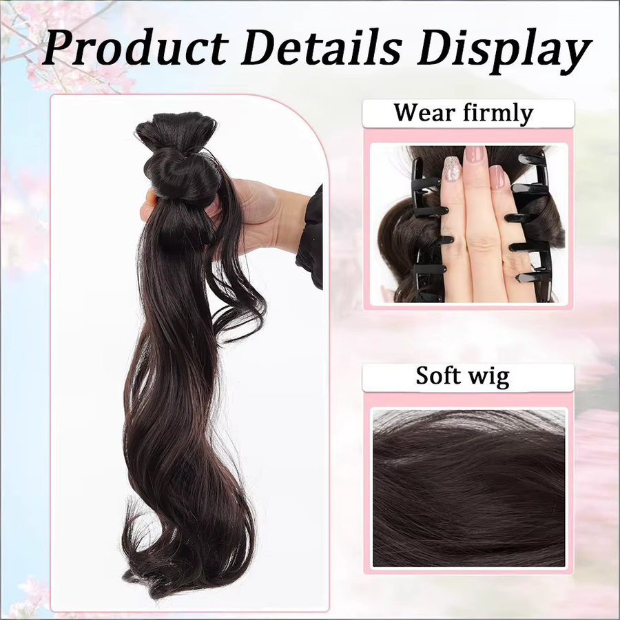 allaosify Perücke mit Haarknoten-Clip, Stirnband, Pferdeschwanz-Verlängerung und Zopf, Synthetisch - Bild 4