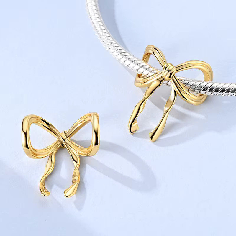Mula Ring Charm Anhänger 925 Silber, Gold, Schleife, Damen - Bild 1
