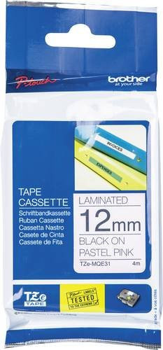 Brother Schriftbandkassette TZe-MQE31 für P-touch, Farbe: Pastell-Rosa, Schriftfarbe: Schwarz, Breite: 12 mm, Länge: 4 m - Bild 1