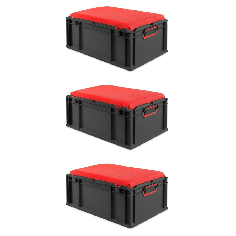 PROREGAL Sparset 3x Eurobox Nextgen Seat Box in Rot-Schwarz, H x B x T: 26,5 x 40 x 60 cm, 44 Liter - Bild 2