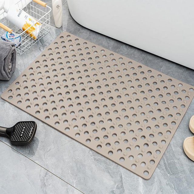 Rutschfeste Badezimmermatte mit Saugnäpfen und Massagering-Design in Beige, B/B: 46 x 79 cm - Bild 1