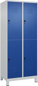 C+P Doppelstock-Spind Classic PLUS mit 2 Abteilen, Füße, Stahl, Lichtgrau/Enzianblau, H x B x T: 195 x 80 x 50 cm - Bild 1