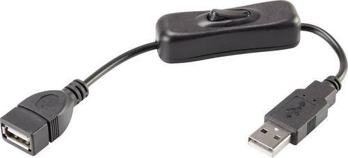 Renkforce USB 2.0 Kabel mit USB-A Stecker und USB-A Buchse, Schwarz, Länge: 0,25 m, inkl. Ein/Aus-Schalter und vergoldeten Steckkontakten, RF-3322982 - Bild 1