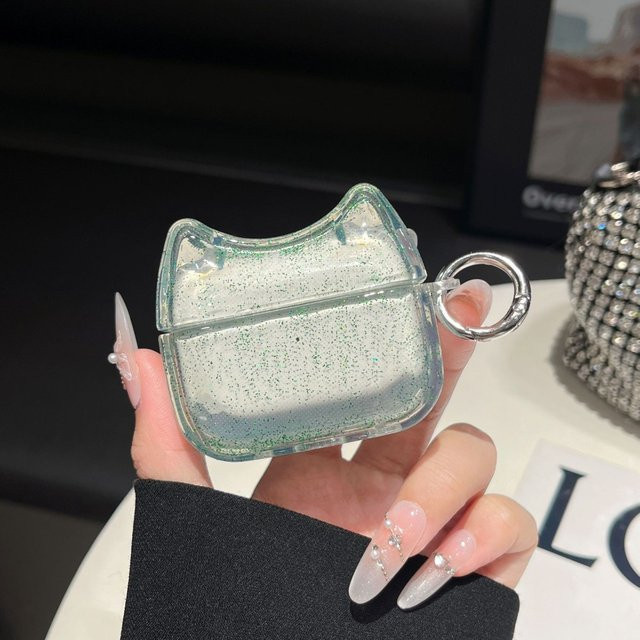 Transparente Bling Glitter Kopfhörerhülle mit süßer Katze und Schlüsselring für Apple AirPods 4, kratzfest und sturzsicher - Bild 1