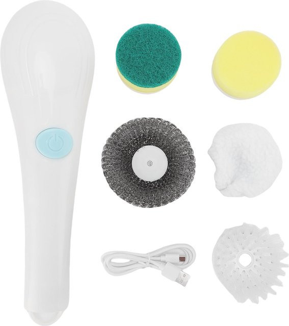 Elektrische Akku-Reinigungsbürste CosyHome Spin Scrubber mit 5 Bürstenköpfen in Weiß - Bild 1