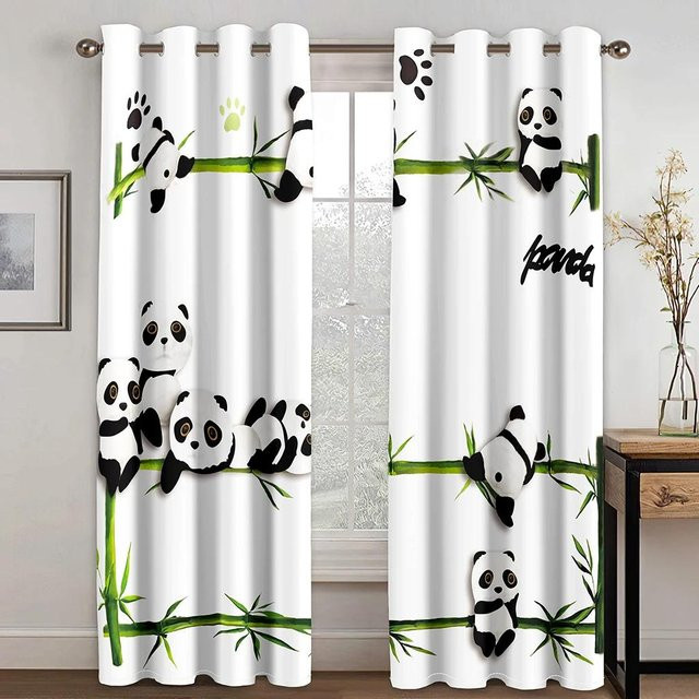 Verdunkelungsvorhang mit süßem Panda-Design für Kinderzimmer und Wohnzimmer, weiß, B: 55 cm, H: 120 cm - Bild 1
